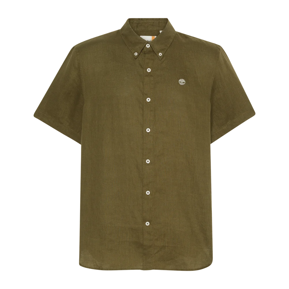 Linen Short Sleeve Shir, linskjorte - Grønn v:6945789